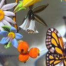 Mayauel Ward 1996 Glass Art Paperweight Flamework Floral Botanical with Monarch Butterfly