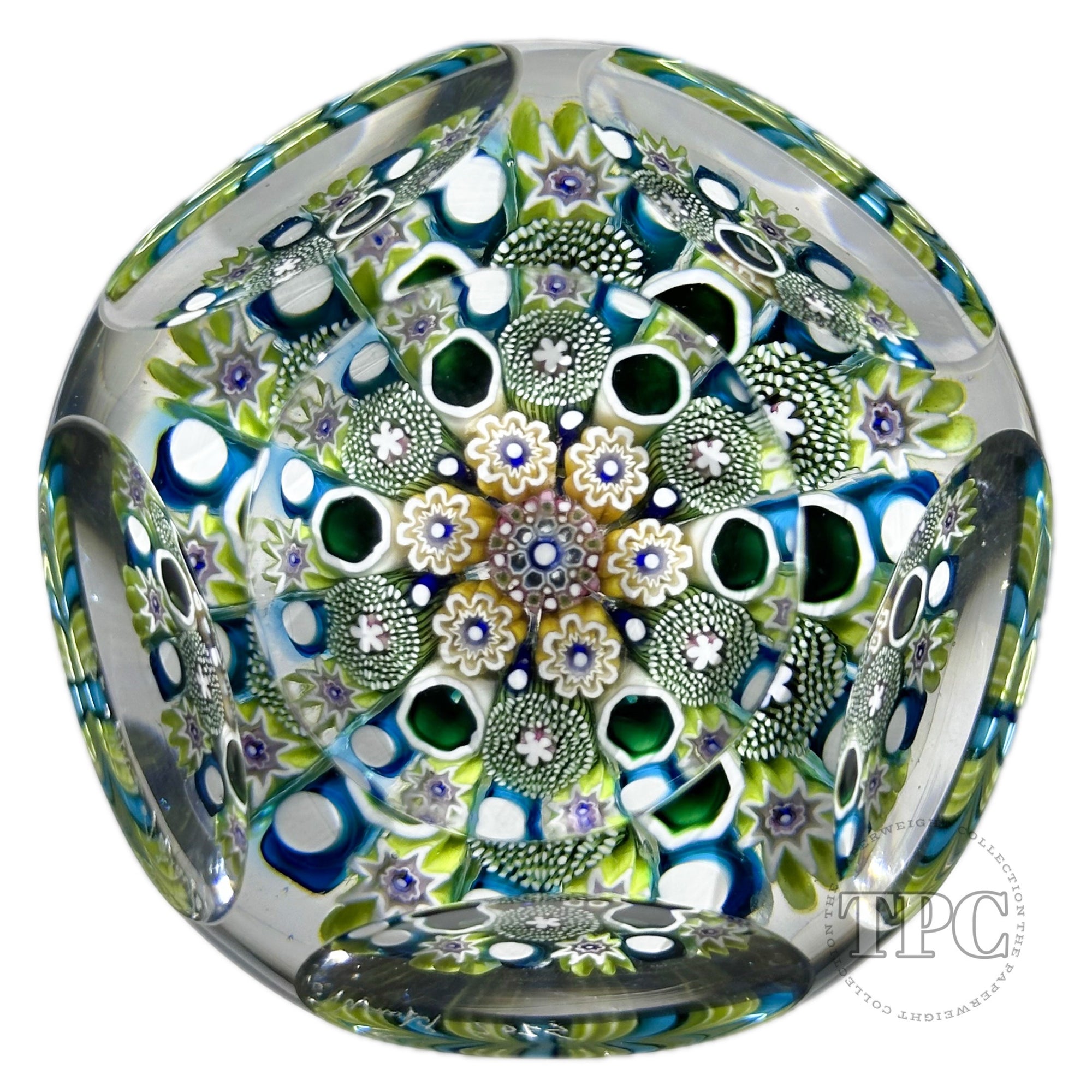 Damon MacNaught 2025 Faceted Glass Art Paperweight Complex Concentric Millefiori