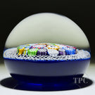 John Deacons Glass Art Paperweight Closepack Complex Millefiori with Silhouettes and Torsade on Blue