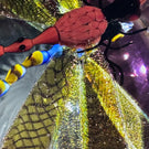 Gordon Smith 2024 Glass Art Paperweight Flamework Dragonfly Over Star-Cut Fuchsia Colored Ground