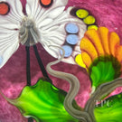 Mayauel Ward 2023 Glass Art Paperweight Compound Torchwork White Swallowtail Butterfly with Orange Blossom on Pink Ground