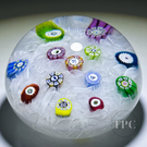 Perthshire 1981 Glass Art Paperweight Spaced Complex Millefiori on Upset White Muslin Ground PP11
