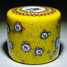 Michael Hunter 2023 Glass Art Paperweight Pillar Yellow Rose Carpet Ground with Bird Murrine