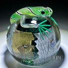 Michael Hunter 2024 Glass Art Paperweight Green & Gold Lizard