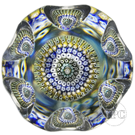 Whitefriars Faceted Glass Art Paperweight Colorful Concentric Millefiori