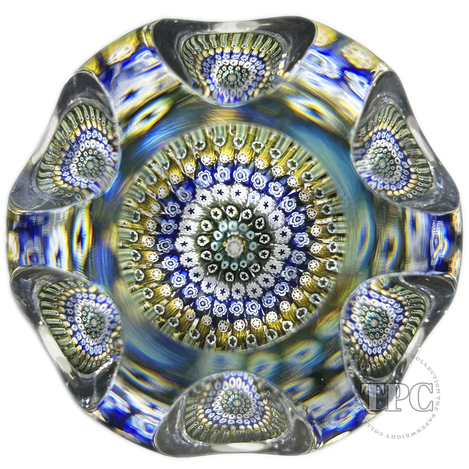 Whitefriars Faceted Glass Art Paperweight Colorful Concentric Millefiori