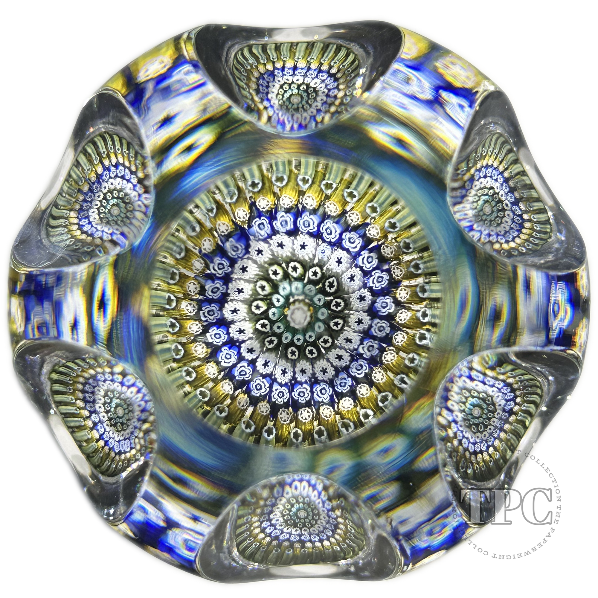 Whitefriars Faceted Glass Art Paperweight Colorful Concentric Millefiori