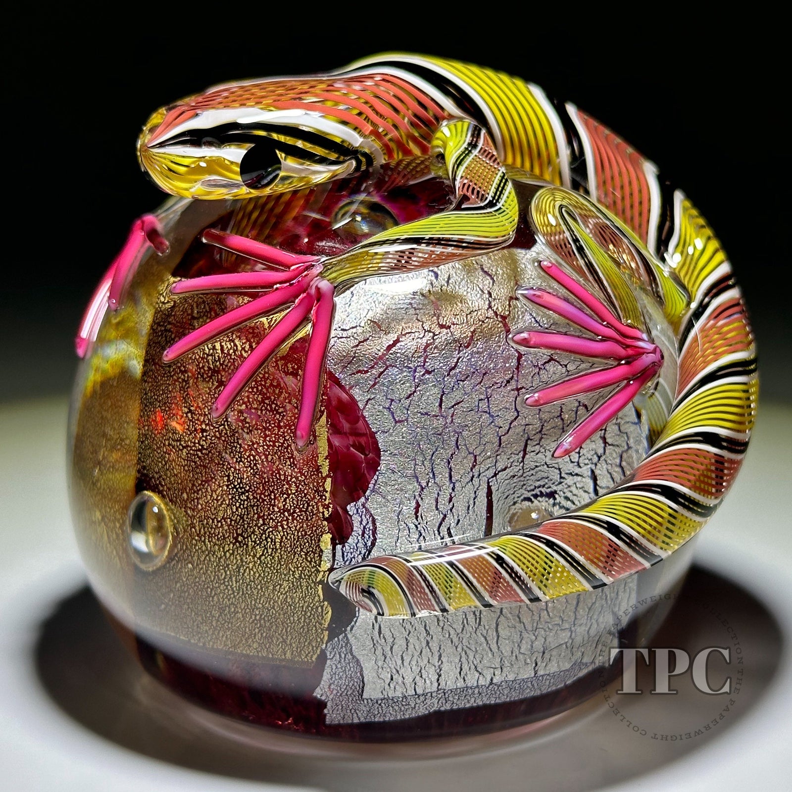 Michael Hunter 2024 Glass Art Paperweight Gold & Red Lizard
