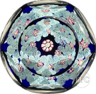 Whitefriars 1977 Faceted Glass Art Paperweight Millefiori Garland on Blue