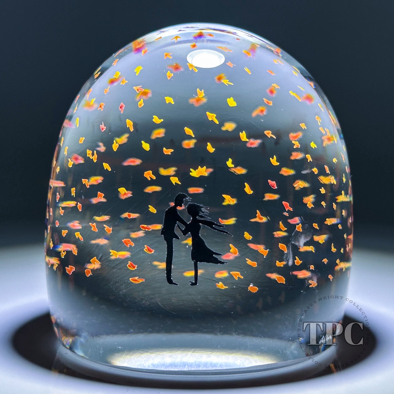 Alison Ruzsa 2023 Glass Art Sculpture Hand-Painted Enamels Couple in Fall Leaves