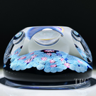 Whitefriars 1977 Faceted Glass Art Paperweight Millefiori Garland on Blue