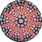 Peter McDougall Glass Art Paperweight Radial Filigree and Millefiori on Red Ground