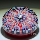 Peter McDougall Glass Art Paperweight Radial Filigree and Millefiori on Red Ground