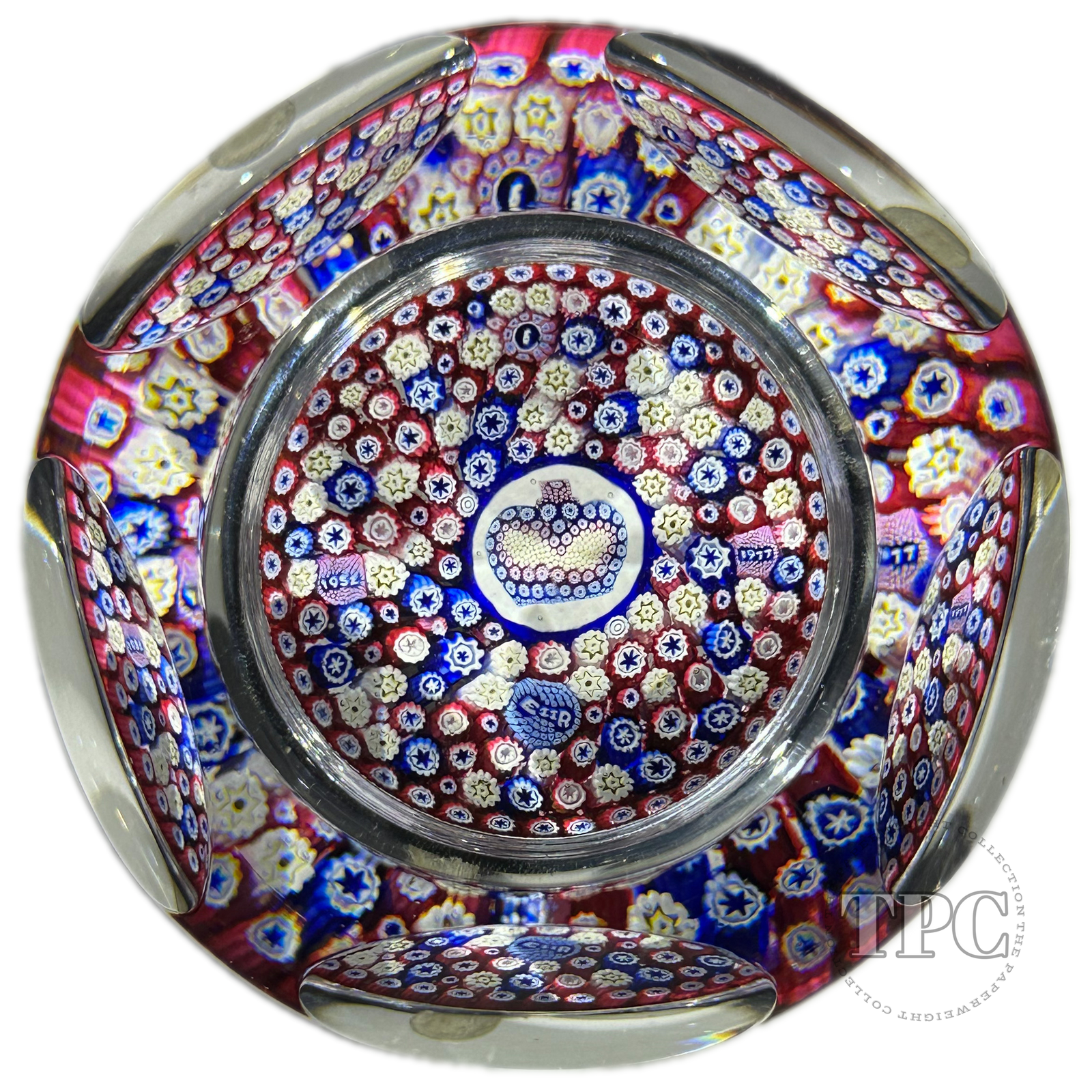 Whitefriars 1977 Glass Art Paperweight Queen's Silver Jubilee Colorful Clospack Millefiori with Crown Murrine