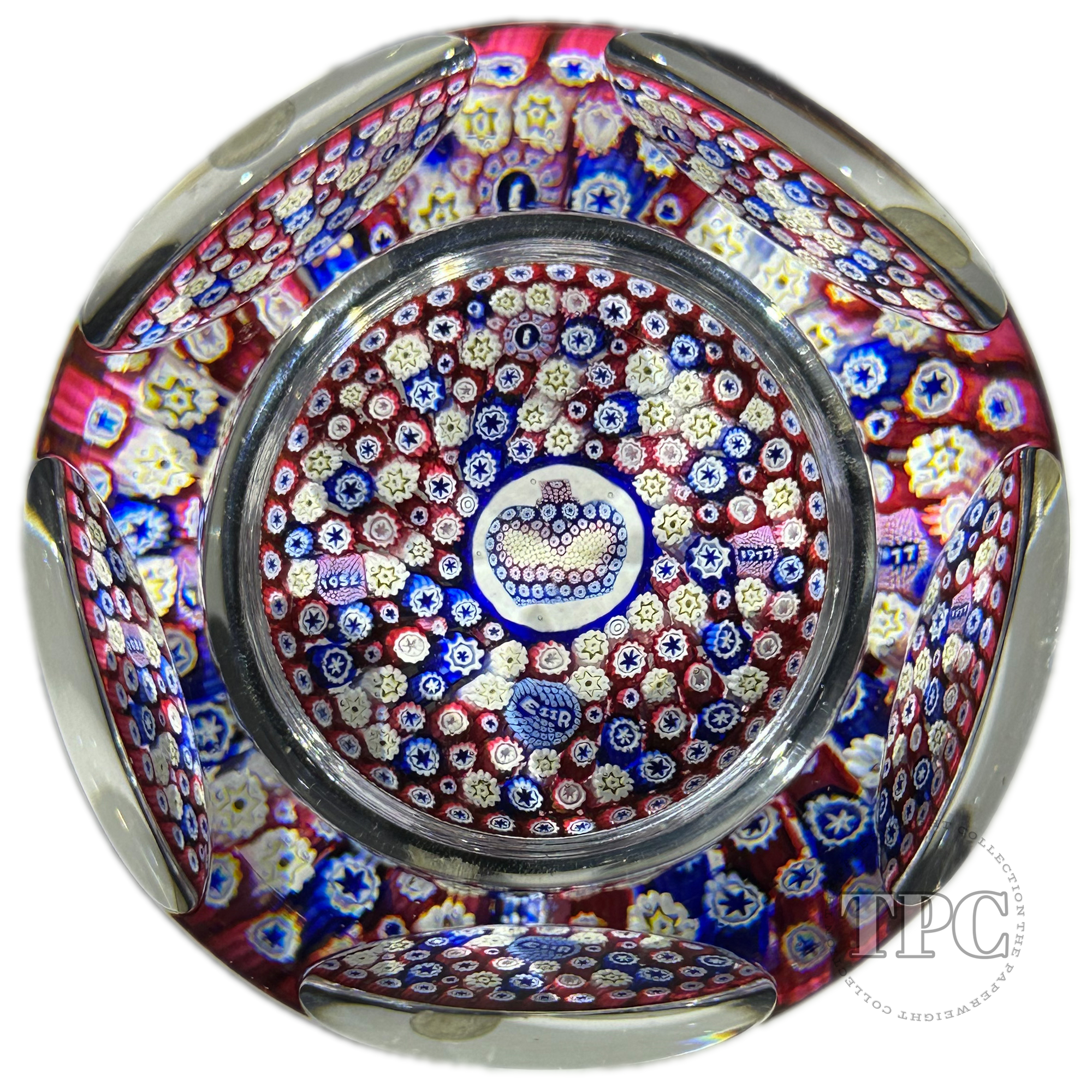 Whitefriars 1977 Glass Art Paperweight Queen's Silver Jubilee Colorful Clospack Millefiori with Crown Murrine