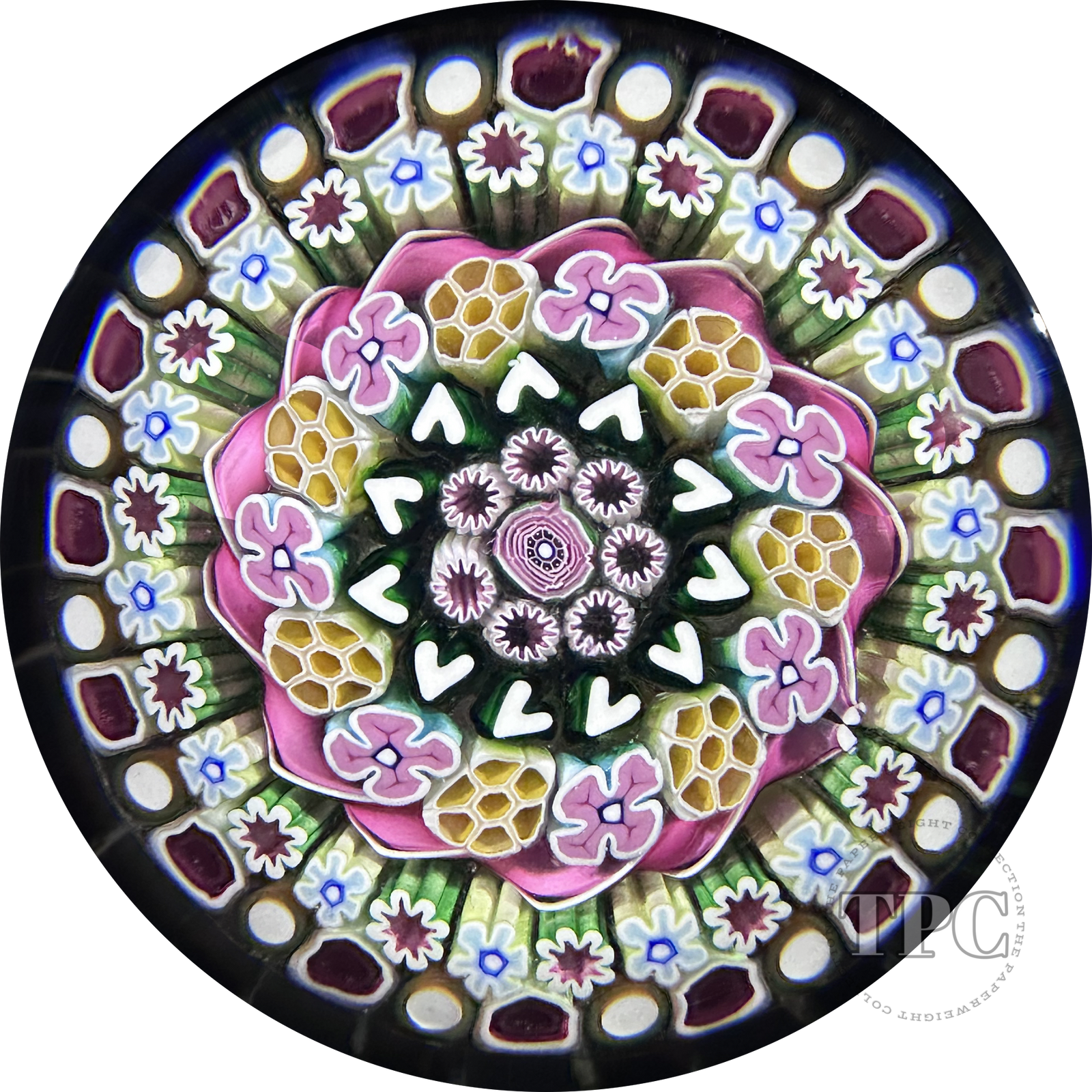 Damon MacNaught 2024 Magnum Glass Art Paperweight Complex Concentric Millefiori w/ Pink Torsade