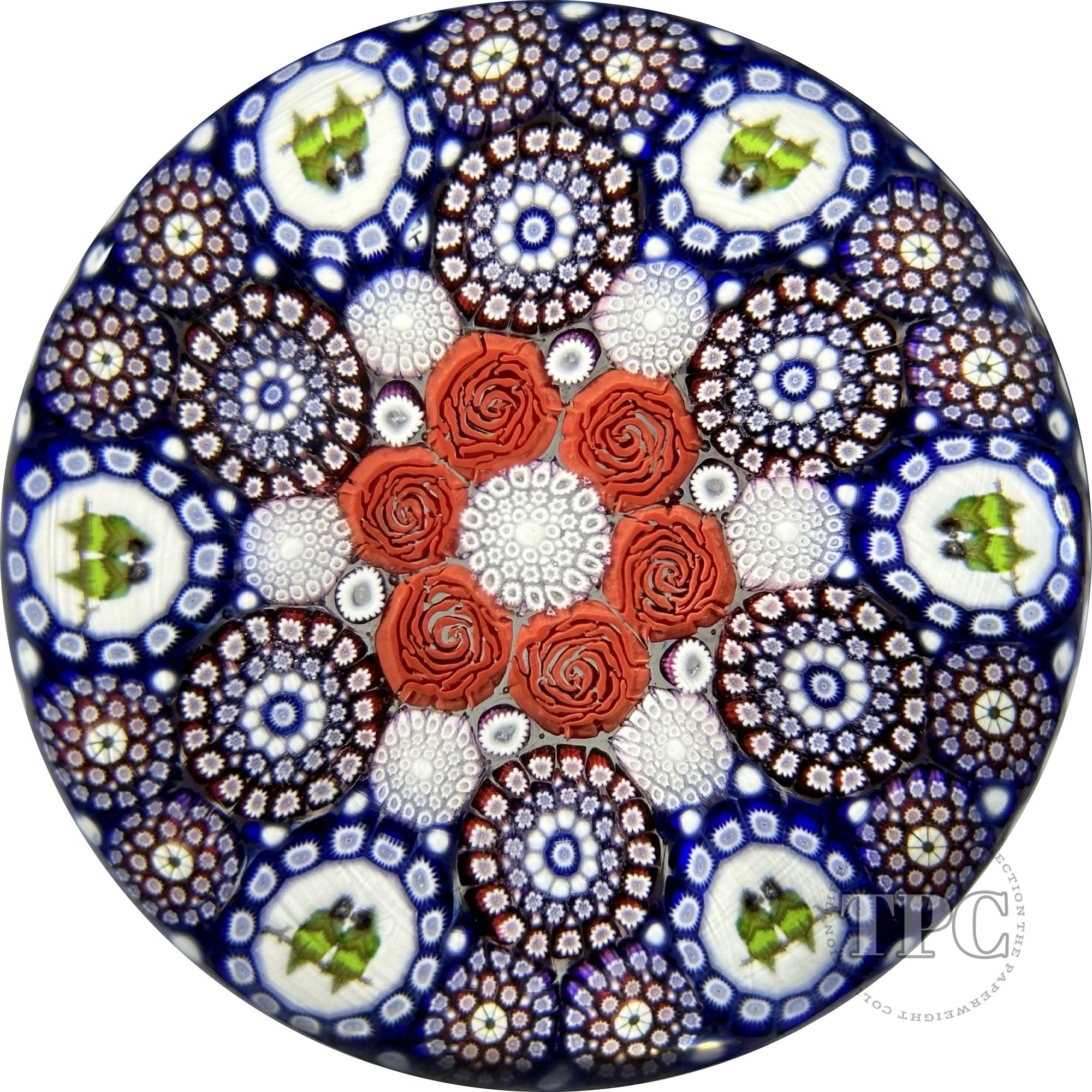 Michael Hunter 2023 Glass Art Paperweight Patterned Complex Millefiori with Roses & Lovebird Murrine