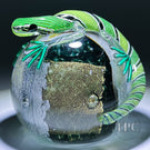 Michael Hunter 2023 Glass Art Paperweight Green & Gold Lizard