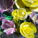 Melissa Ayotte 2024 Glass Art Paperweight Flamework Flower Bouquet on Dichroic Clear Ground