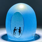 Alison Ruzsa 2023 Frosted Blue Glass Art Sculpture Hand-Painted Enamels Dancing in the Snowfall