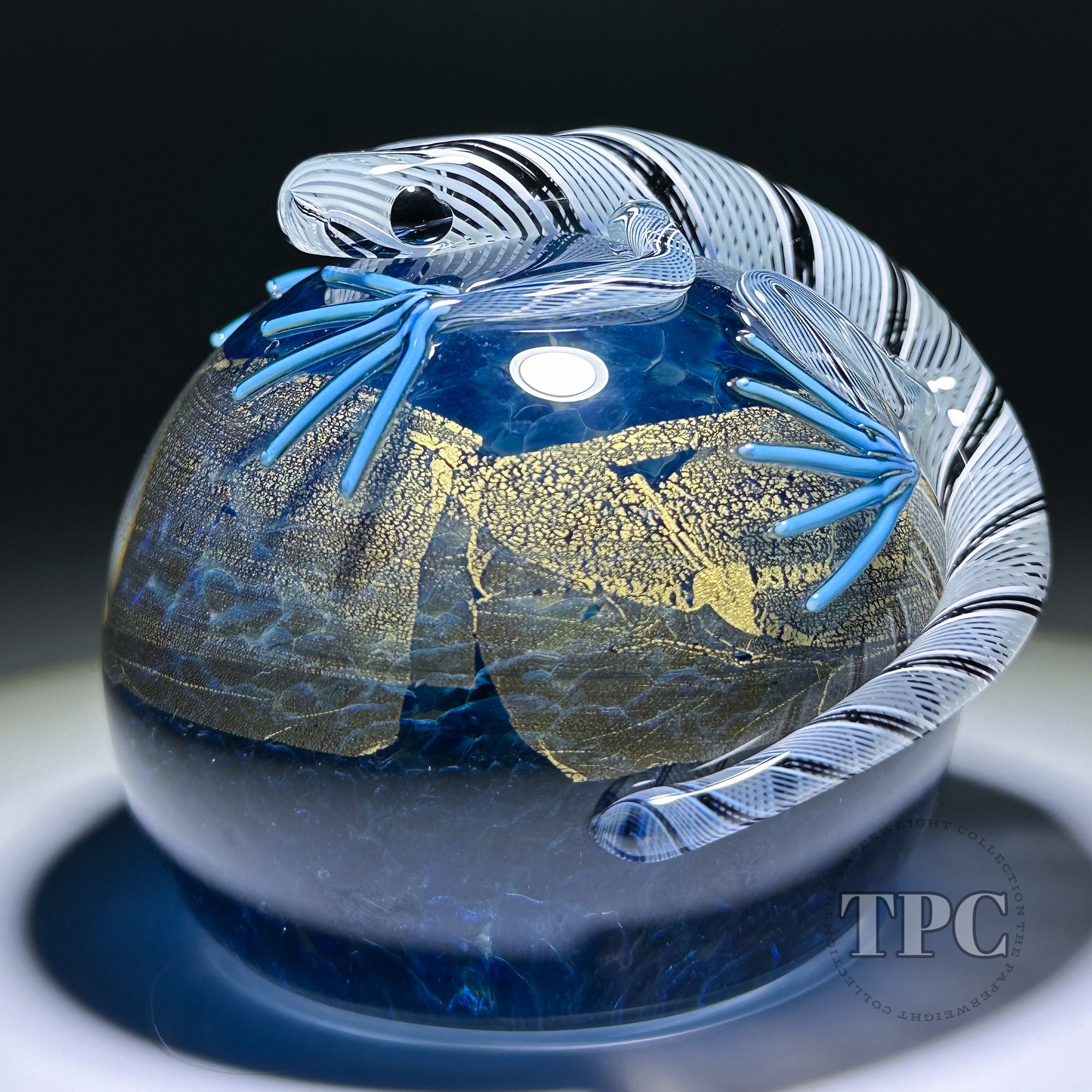Michael Hunter 2023 Glass Art Paperweight Blue & Gold Lizard
