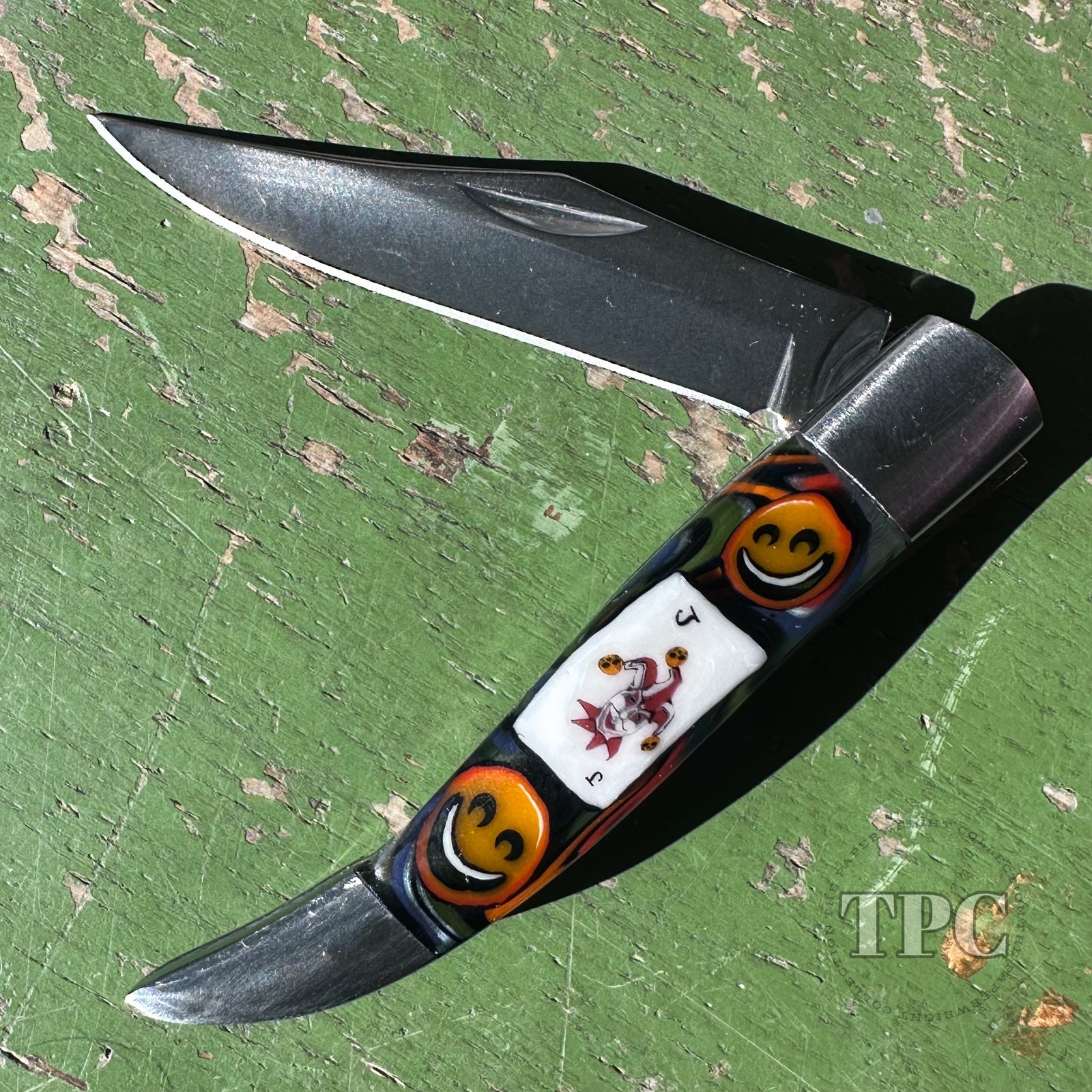 Stephen Boehme 2025 Glass Art Murrine Pocket Knife Pair of Jokers