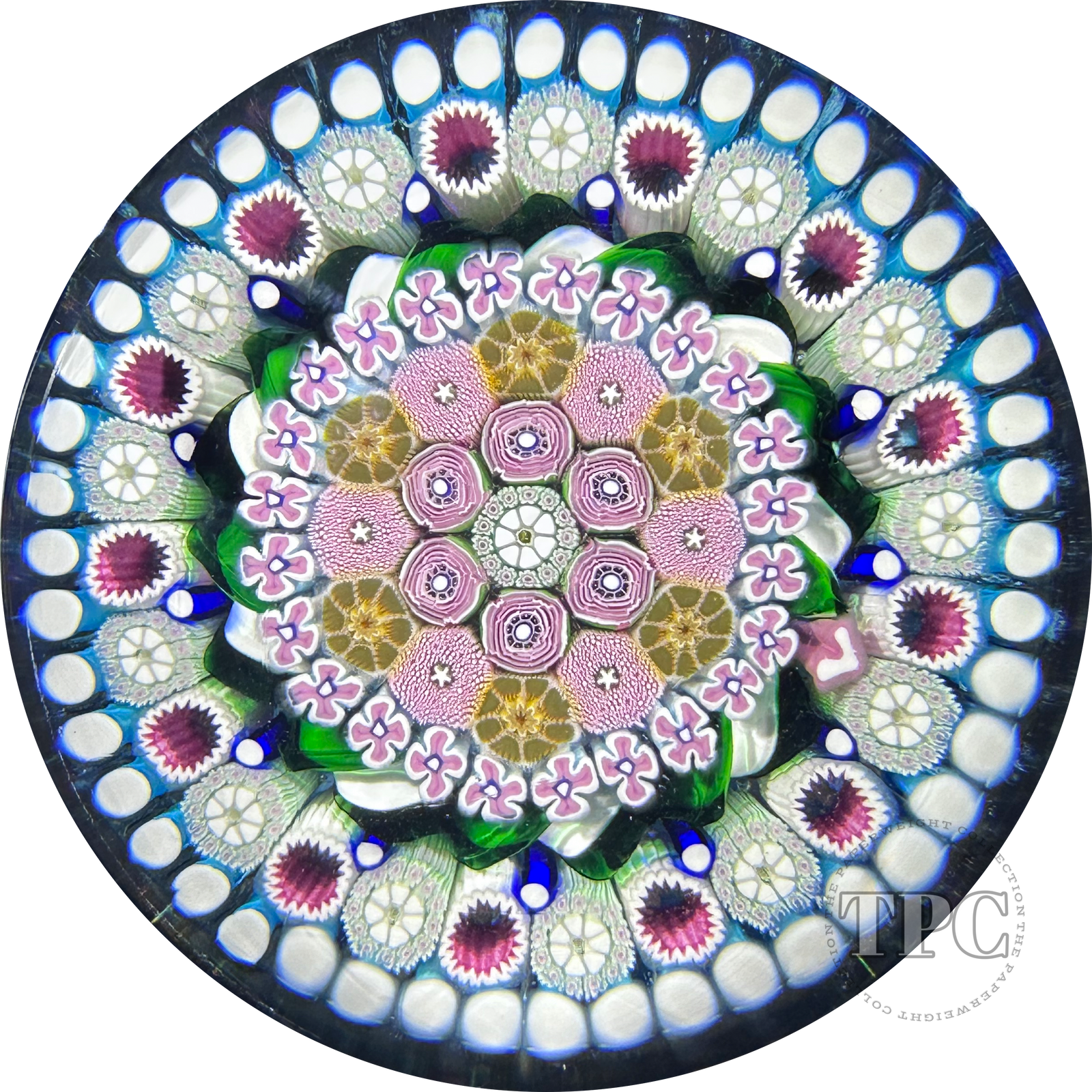 Damon MacNaught 2024 Magnum Glass Art Paperweight Complex Concentric Pink & Blue Millefiori