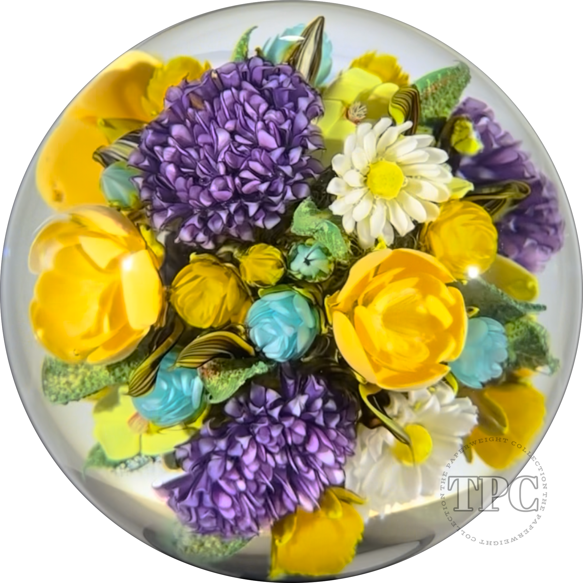 David Graeber 2025 Glass Art Paperweight Orb All Over 360° Flamework Flower Bouquet Purple Lilac, Yellow Roses, Daisies and More