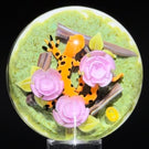 Clinton Smith 2023 Glass Art Marble Double Sided Flamework Pink Flower Bouquet & Tiger Salamander