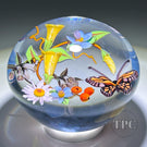 Mayauel Ward 1996 Glass Art Paperweight Flamework Floral Botanical with Monarch Butterfly