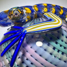 Michael Hunter 2023 Glass Art Paperweight Pansy Clad Lizard on Pastel Reticello Crown