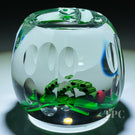 Perthshire 1984 Glass Art Paperweight Flamework Millefiori Caterpillar on Green Leaves