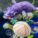Ken Rosenfeld 2022 Glass Art Paperweight Flamework Fish with Coral and Jellyfish on Blue
