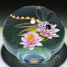 Gordon Smith 2026 Glass Art Paperweight Flamework Dragonfly Over Pink Lotus Pond