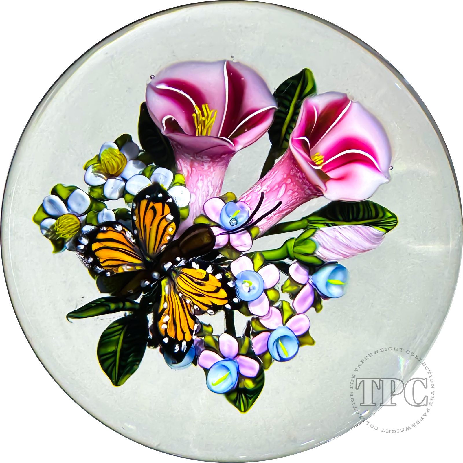 Ken Rosenfeld 2024 Glass Art Paperweight Flamework Monarch Butterfly Flower Bouquet