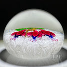 John Deacons Glass Art Paperweight Flamework Fuchsia on Upset White Muslin Lace