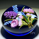Clinton Smith 2025 Glass Art Paperweight Flamework Lilac Wildflower Bouquet on Blue