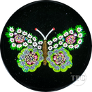 Paul Ysart Glass Art Paperweight Complex Millefiori Composite Butterfly on Dark Green