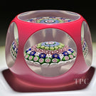 Rare Antique Clichy Glass Paperweight Faceted Pink Double overlay with Complex Concentric Millefiori Mushroom
