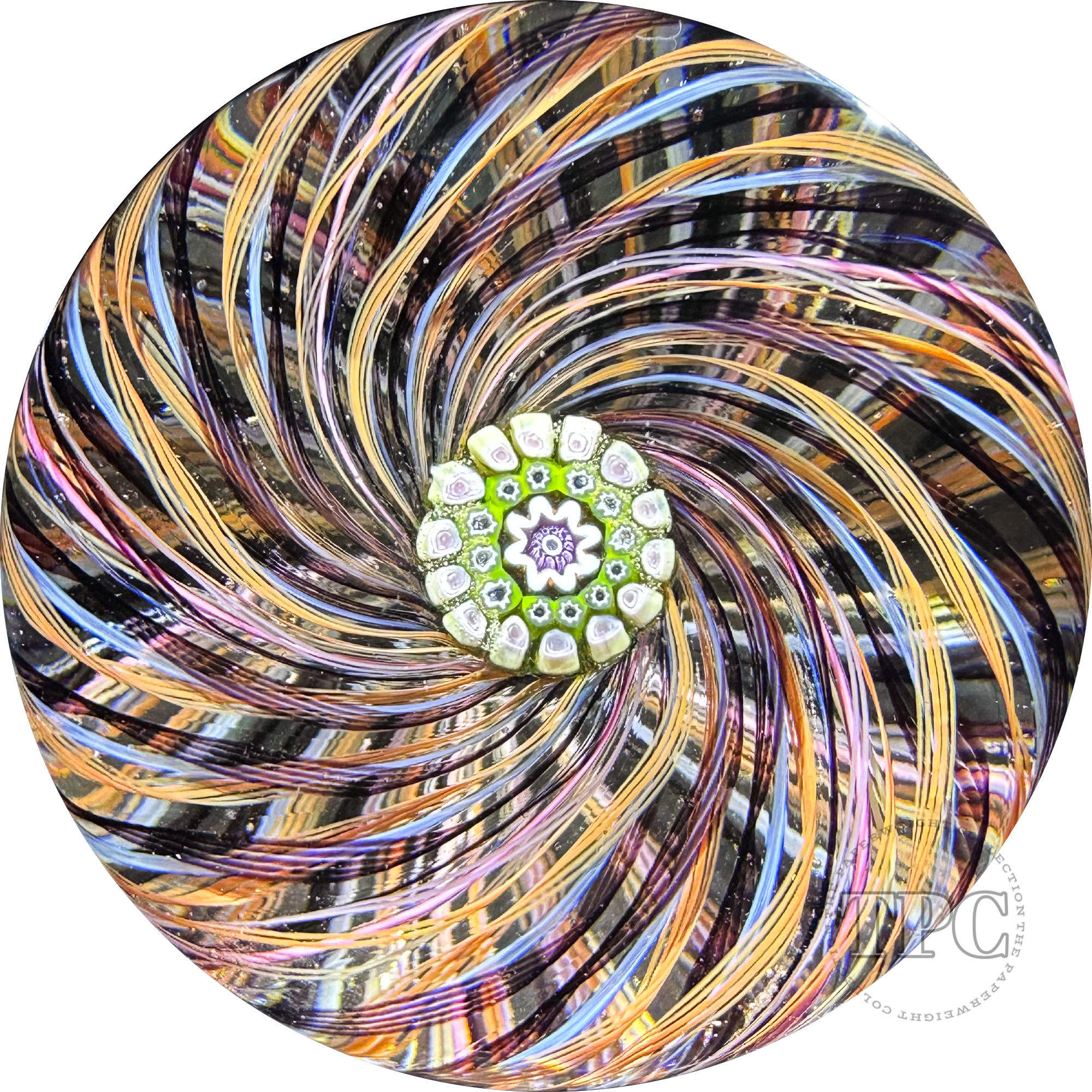 Perthshire PP21 Glass Art Paperweight Swirl Pinwheel Crown with Complex Millefiori
