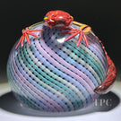 Michael Hunter 2023 Glass Art Paperweight Roses Clad Lizard on Pastel Reticello Crown