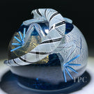 Michael Hunter 2024 Glass Art Paperweight Blue & Gold Lizard