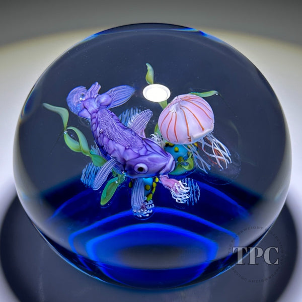 Ken Rosenfeld 2022 Glass Art Paperweight Flamework Fish with Coral and