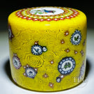 Michael Hunter 2023 Glass Art Paperweight Pillar Yellow Rose Carpet Ground with Bird Murrine