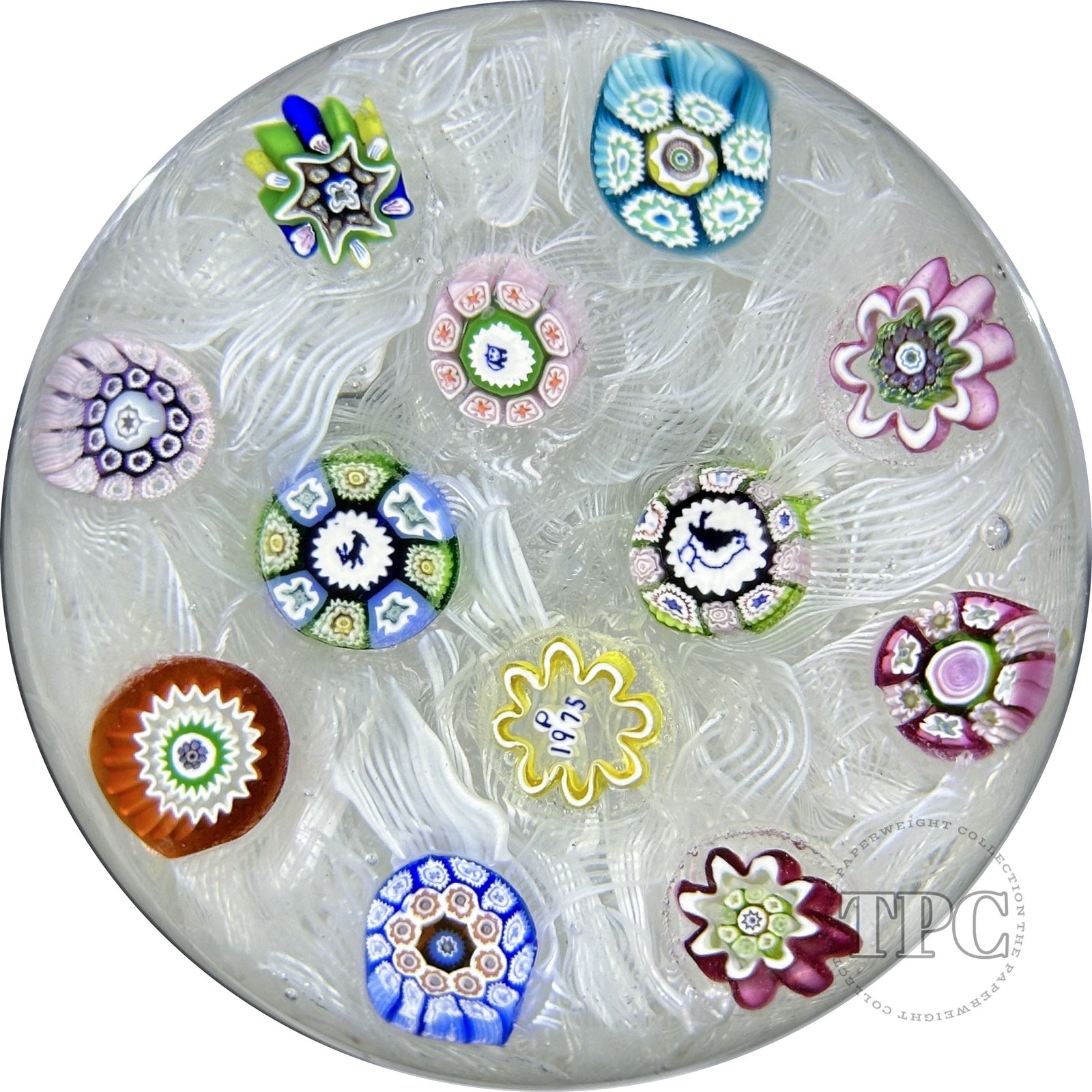 Perthshire Paperweights 1975 PP11 Glass Art Paperweight Spaced Complex Millefiori with Picture Murrine