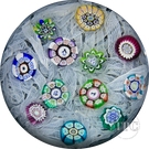 Perthshire 1975 Glass Art Paperweight Spaced Complex Millefiori on Upset White Muslin Aqua-Cushioned Ground PP12
