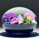Clinton Smith 2025 Glass Art Paperweight Flamework Lilac Wildflower Bouquet on Blue