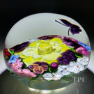 Monumental Daniel Salazar X Lundberg Studios 1993 Glass Art Paperweight Torchwork Flower Grotto with Purple Butterfly
