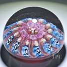 Vintage Vasart Glass Art Paperweight with Radial Millefiori & Filigree Twists on Pink