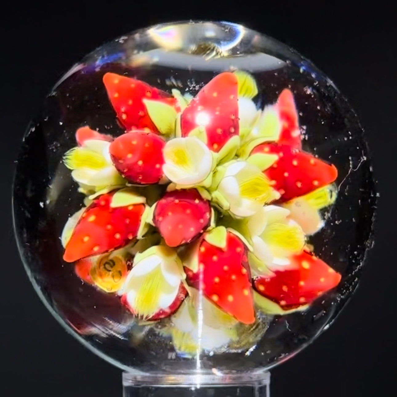 Clinton Smith 2023 Glass Art Marble Flamework 360° Strawberry Bouquet